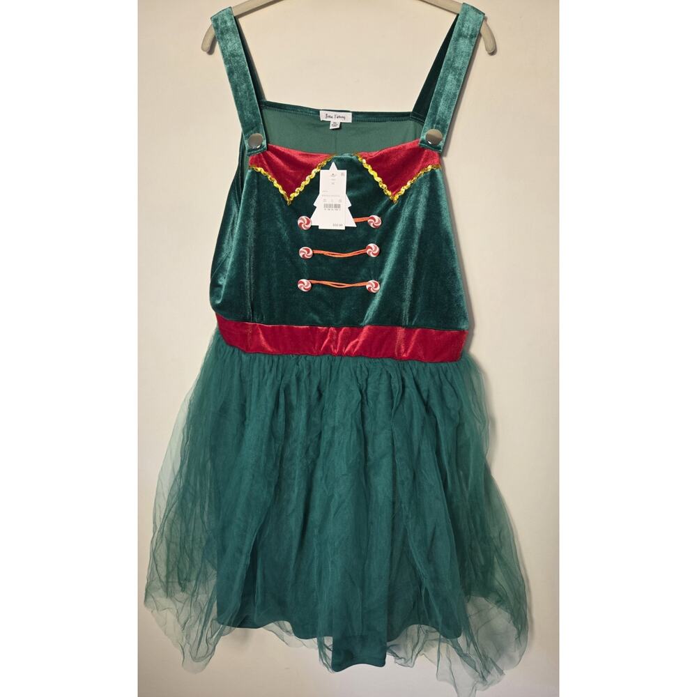 Born Famous Dress Elf Holiday Green Short Tutu Sleeveless Lined Size XL